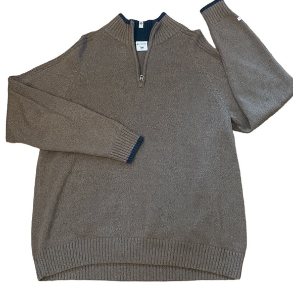 Columbia Cotton Sweater Brown Heathered High Collar Size XL - Picture 3 of 10